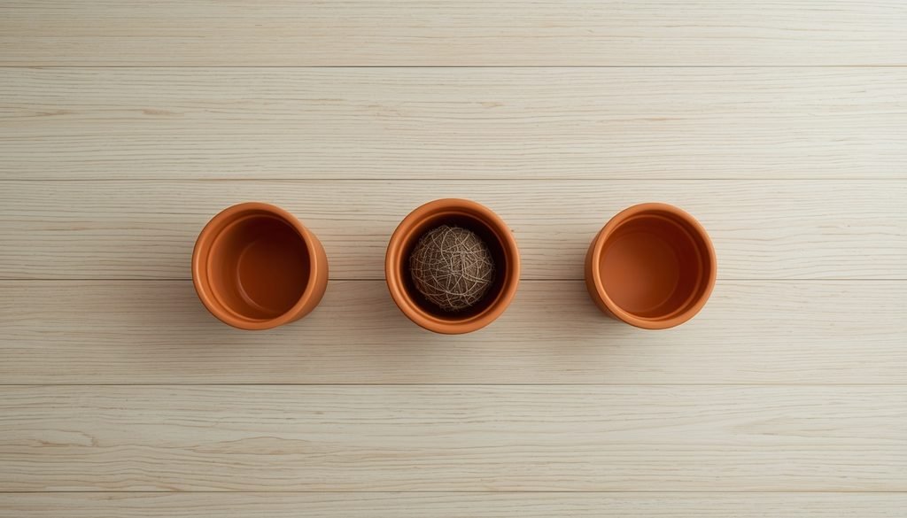 How to Repot a Plant
Comparison of a correctly sized new plant pot next to an oversized pot beside the original root ball