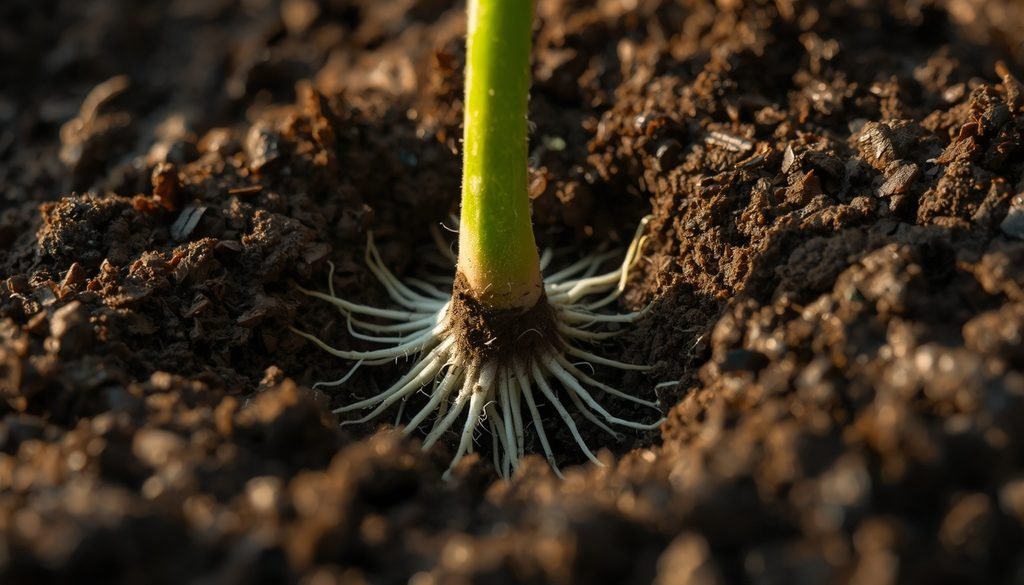 How Deep Do Tomato Roots Grow? Quick complete Guide (2026) 3 A buried tomato stem showing new adventitious root hair development along the underground stem tissue.