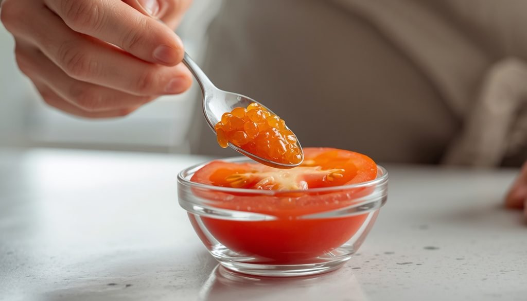 Can You Grow Tomatoes From Tomato? Yes, Here Is How (2026) 3 Hand scooping tomato seeds and gel into a small glass bowl