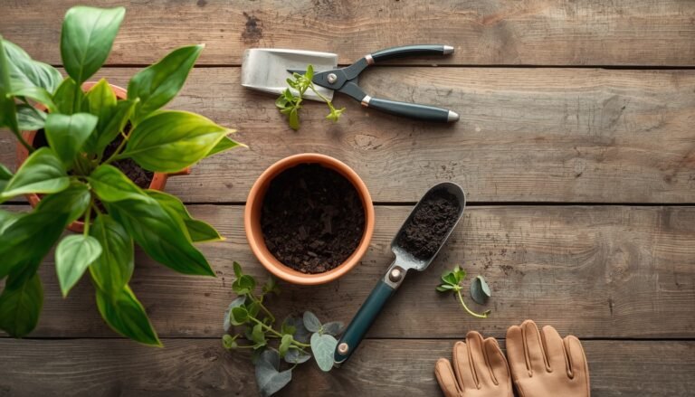 Step by step guide to repotting a houseplant into a larger pot with fresh soil