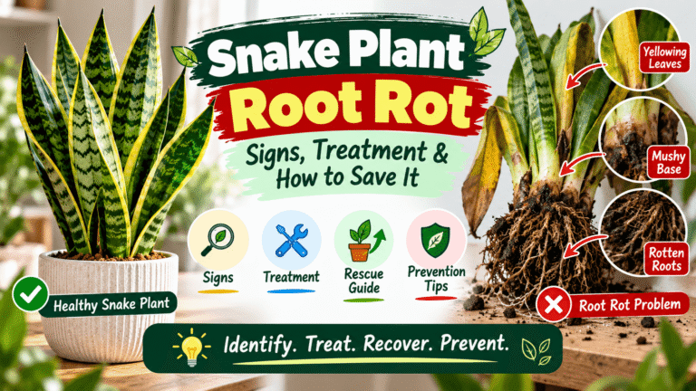 Snake plant root rot signs showing yellow leaves, mushy base and rotten roots