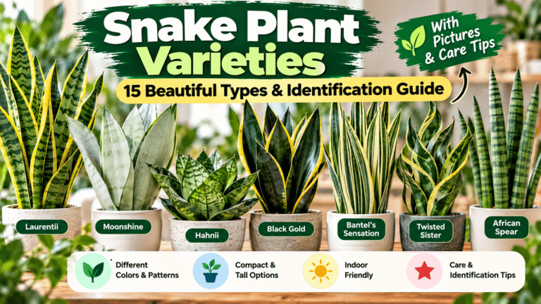 Snake plant varieties including Laurentii, Moonshine, Hahnii and Black Gold