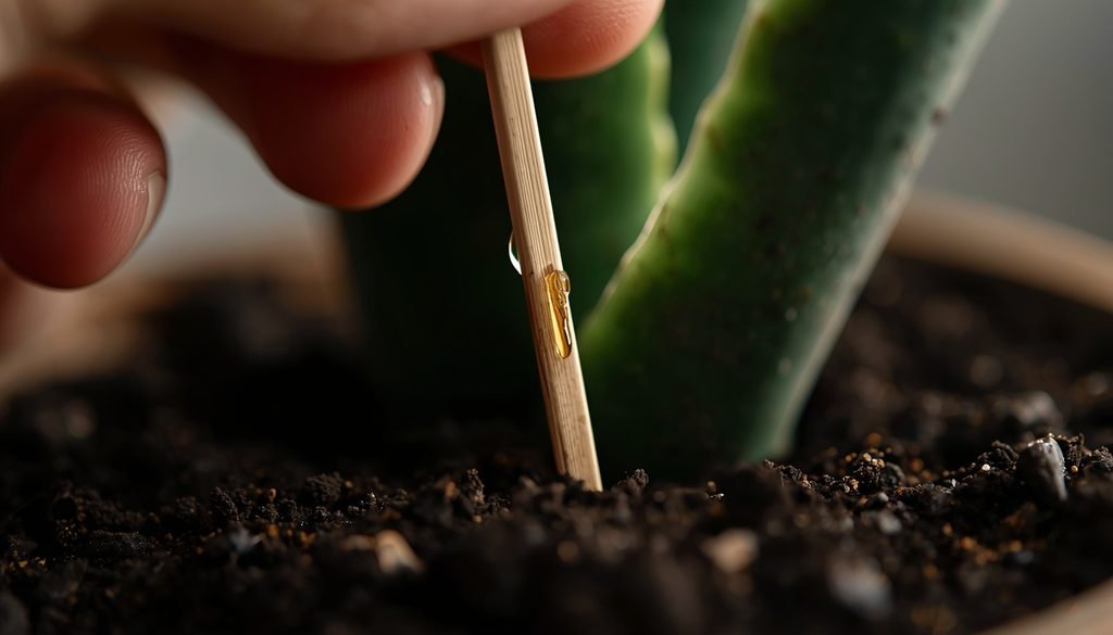 How Often to Water Snake Plant: A Simple Soil Test Guide 2026 2 How Often to Water Snake Plant
Inserting a wooden skewer two inches into snake plant soil to check dryness